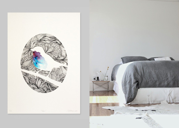 bird-NZ-art-print-and-bedroom-bed